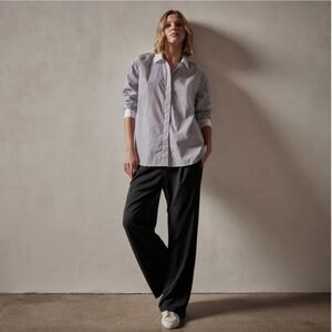 James Perse Women's Button Up Contrast Striped Shirt Graphite Stripe Size Large